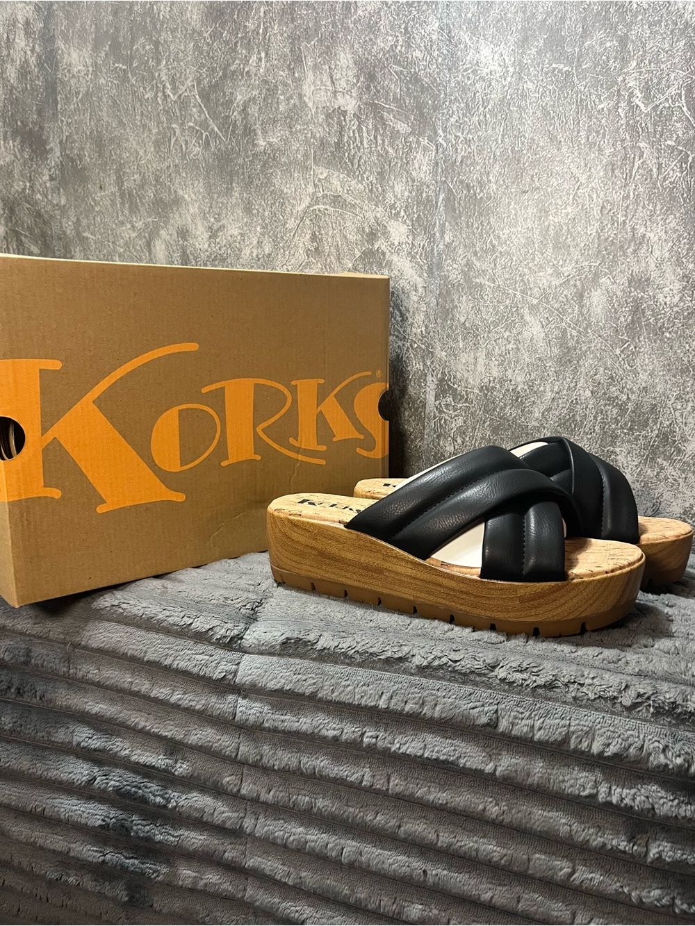 Kork-Ease Black Crisscross Platform Slide Sandals